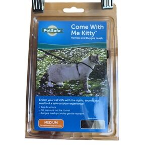 PetSafe Come With Me Kitty Cat Harness & Bungee Leash Medium Black Silver NWOT